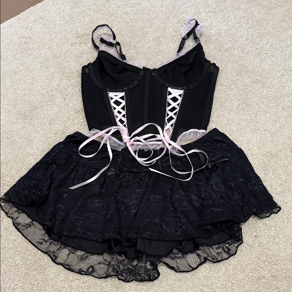 Elegant Black Lace Corset Lingerie Set